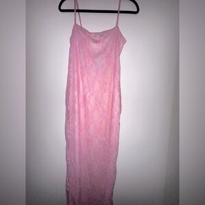 NWT Boohoo Square Neck Strappy Lace Maxi Dress in Light Pink Size US 10